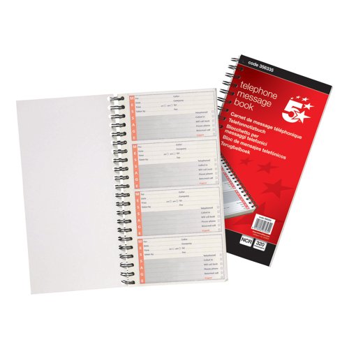 5 Star Telephone Message Book Wirebound Carbonless 320 Notes 80 Pages 275x150mm 356335