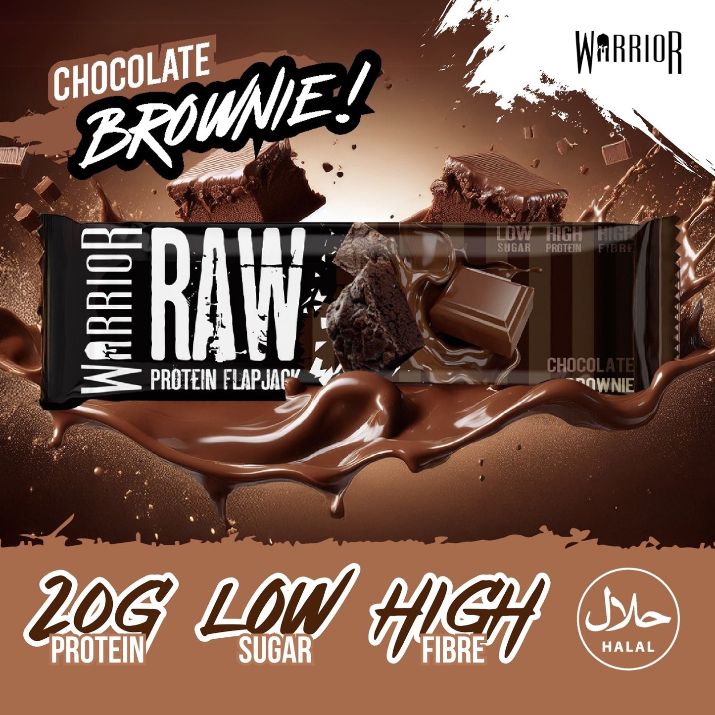 Warrior RAW Protein Bar | 12 x 75g Bars | 20g of Protein Per bar | Chocolate Brownie