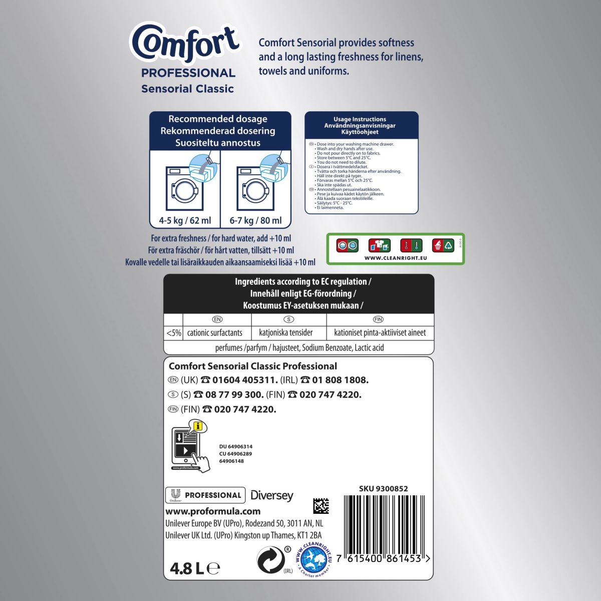 Comfort Professional Sensorial Fabric Softener | 1 x 4.8 Litre