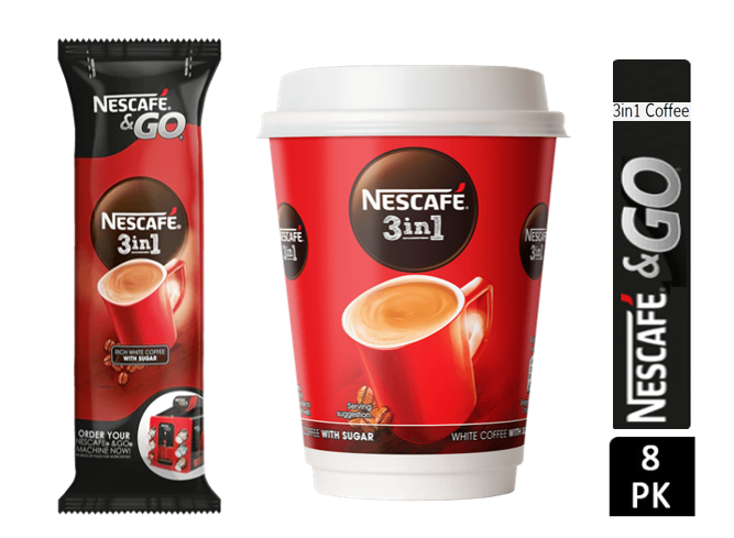 Nescafe &Go! 3in1 , Coffee, Whitener & Sugar 8 x 12oz Cups