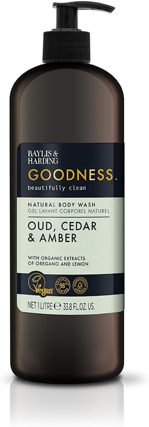 Baylis & Harding Goodness Oud, Cedar & Amber Body Wash, 1 Litre - Vegan Friendly