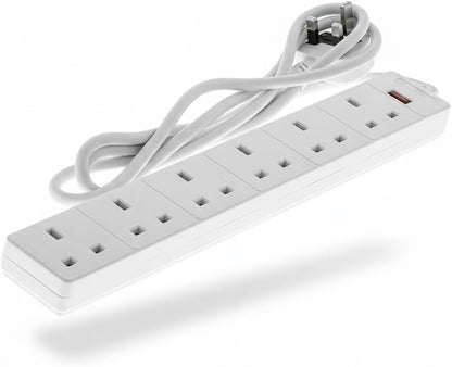 WE Retail Six Socket Extension Lead, 2 Metre Cable, 6-Way Plug Extension Cable
