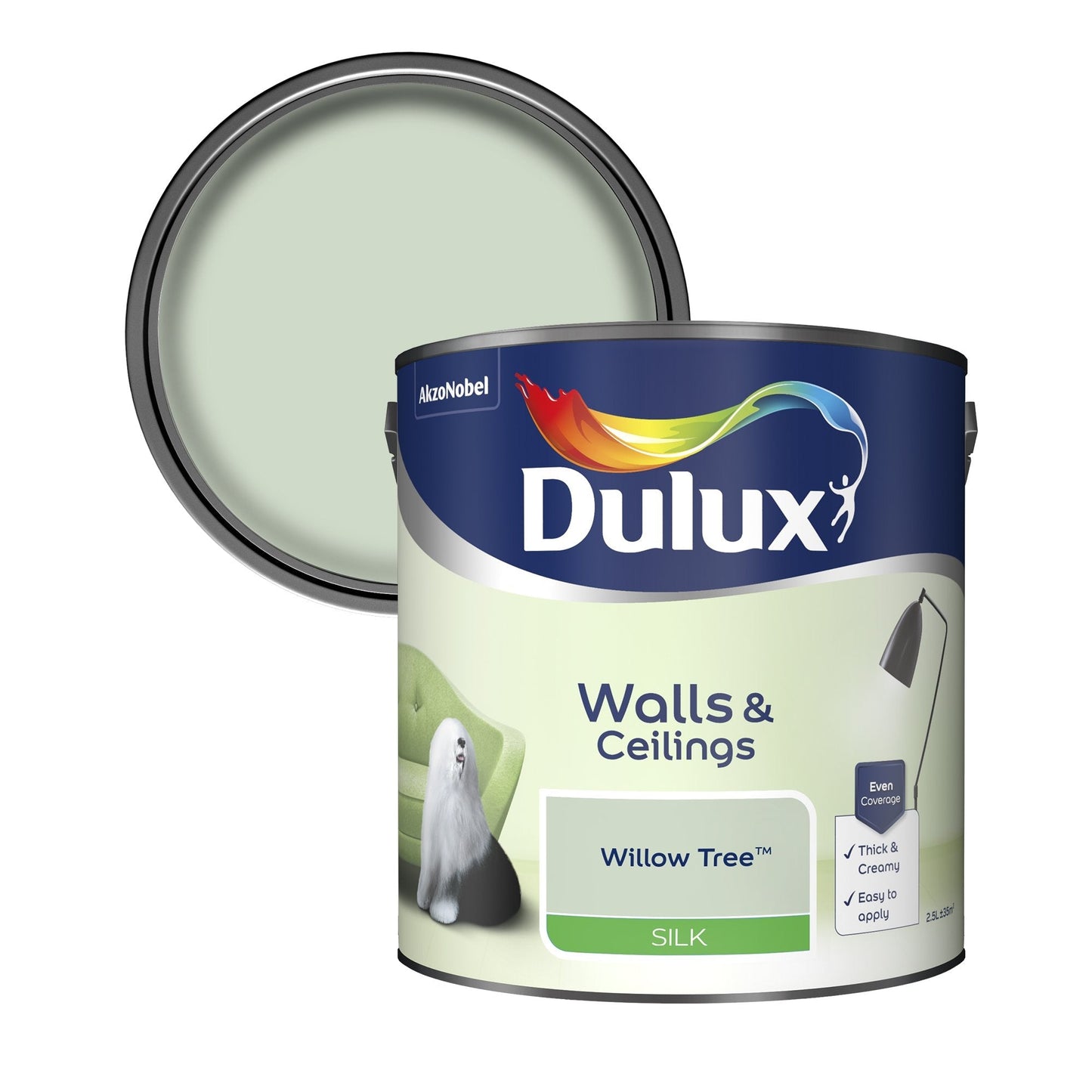 Dulux Silk Emulsion Paint For Walls And Ceilings - Willow Tree 2.5 Litres