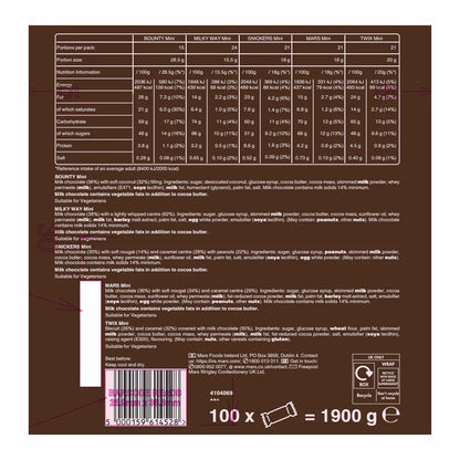 Mars The Big Box Fun Size Chocolate Bars | 1 x 100 Bars | 1.9kg Multipack | Snickers, Bounty, Twix, Bounty etc.