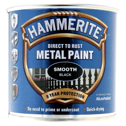 Hammerite Direct to Rust Metal Paint - Smooth Black Finish 250ml, 5084863