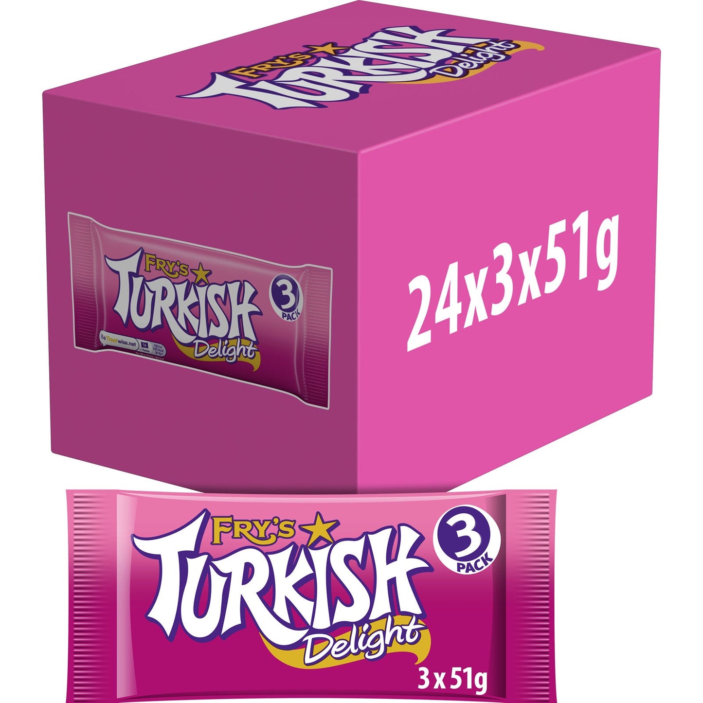 Fry's Turkish Delight | Classic Rose-Flavoured Chocolate Treats with Soft Jelly Centre | 3x51g