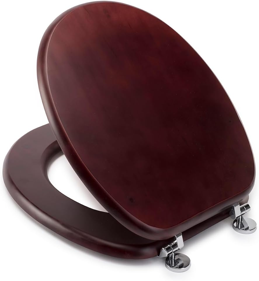 Croydex Solid Wood Toilet Seat, Mahogany - Chrome Fitting