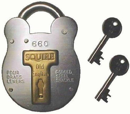 Henry Squire Old English Galvanised Steel Case 4 Lever Padlock, Large
