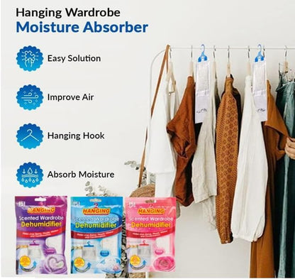 Scented Hanging Wardrobe Dehumidifier Bags | 6 Pack