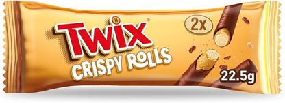 Twix Crispy Rolls, Milk Chocolate, Caramel & Biscuit Snack bar Single Pack 22.5g (24 Bars)