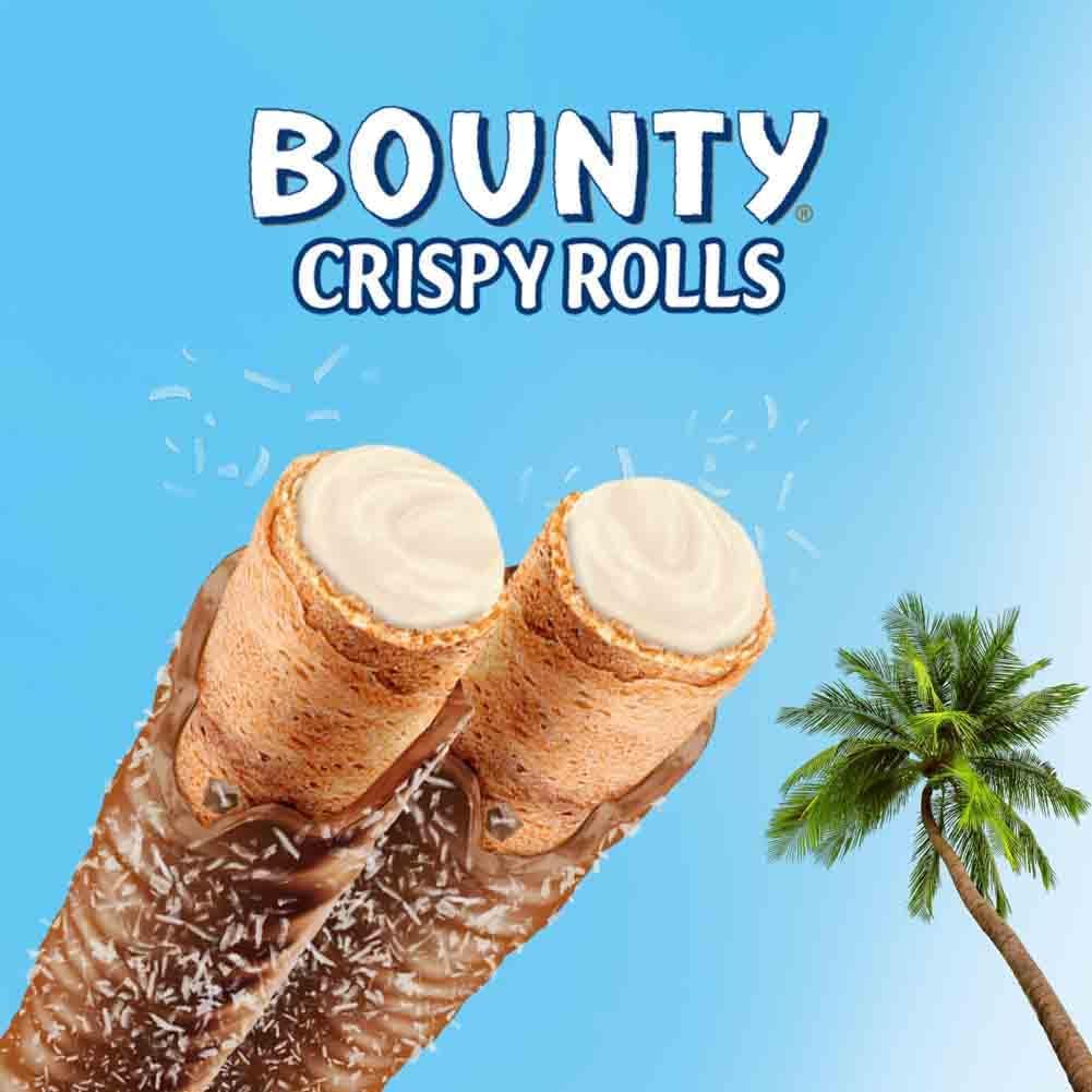 Bounty Crispy Rolls, Milk Chocolate, Coconut, Biscuit Snack bar, Single Pack 23.4 g (1 x 24 Bars)