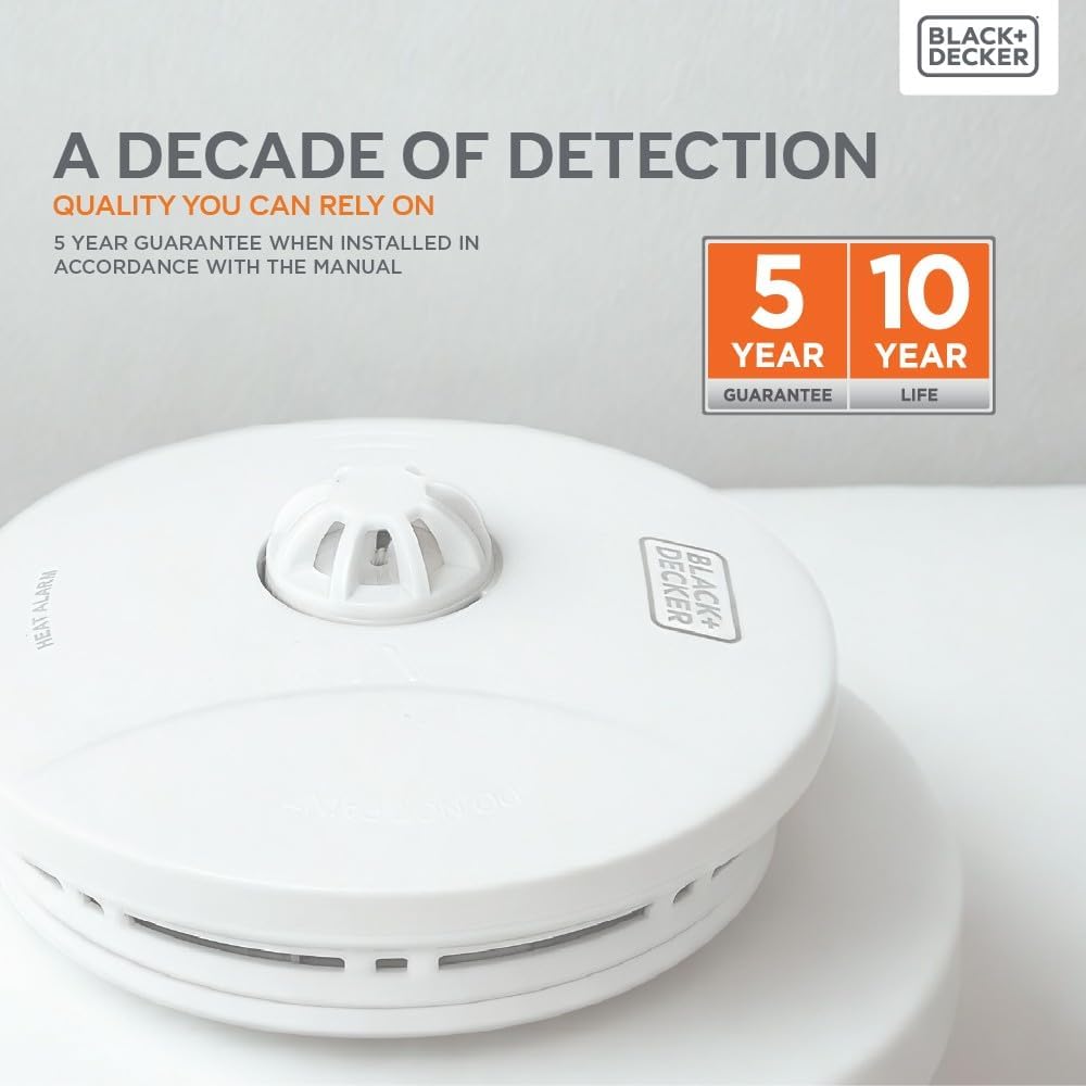 Black + Decker Heat Alarm |10 Year Sealed Lithium Battery Life | Thermistor Sensor | For use in
