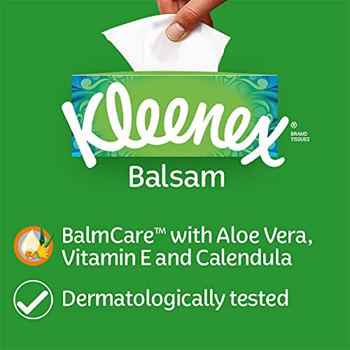 Kleenex Balsam Facial Tissues 12 Pack 64 Tissues Box, For Everyday Use Aloe Vera