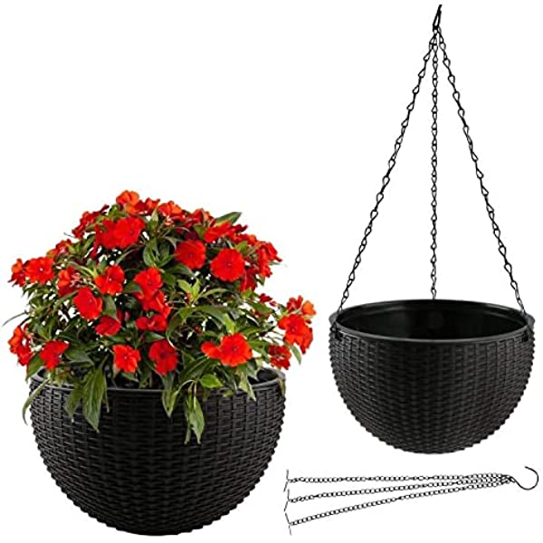 Fixtures Black Rattan Effect Hanging Basket LARGE 25cm x 16cm