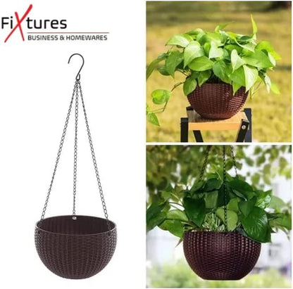 Fixtures Brown Rattan Effect Hanging Basket LARGE 25cm x 16cm