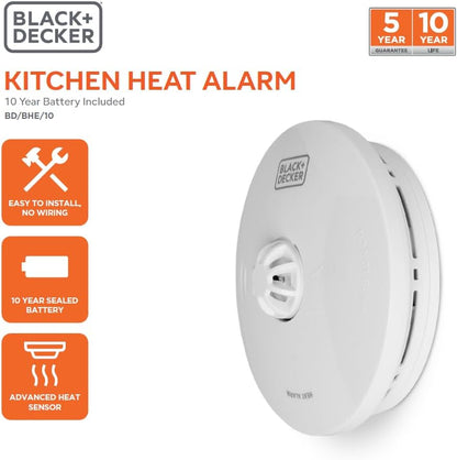 Black + Decker Heat Alarm |10 Year Sealed Lithium Battery Life | Thermistor Sensor | For use in