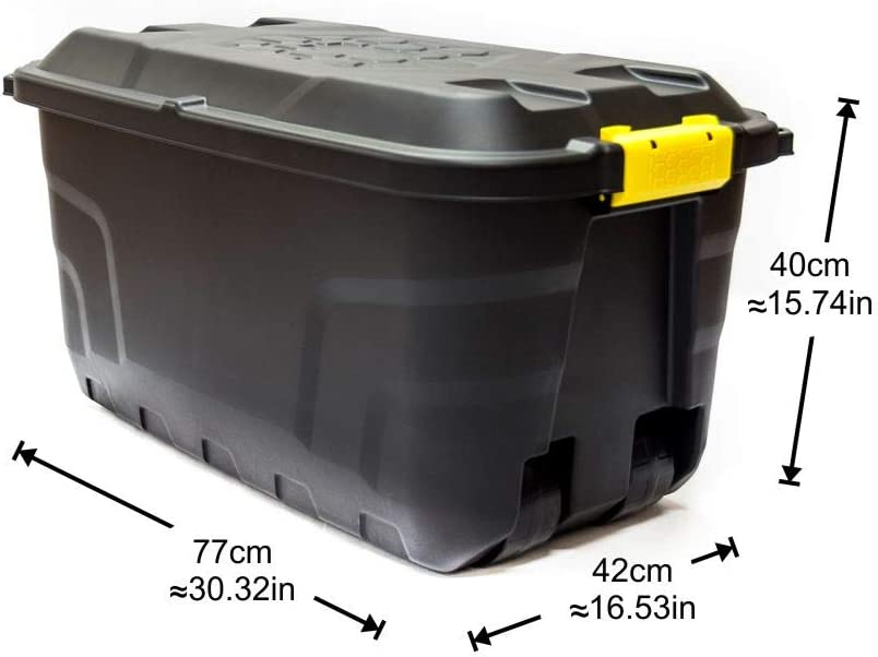 Strata 75 Litre Heavy Duty Plastic Smart Box Trunk Lid with Clip Lock and Wheels