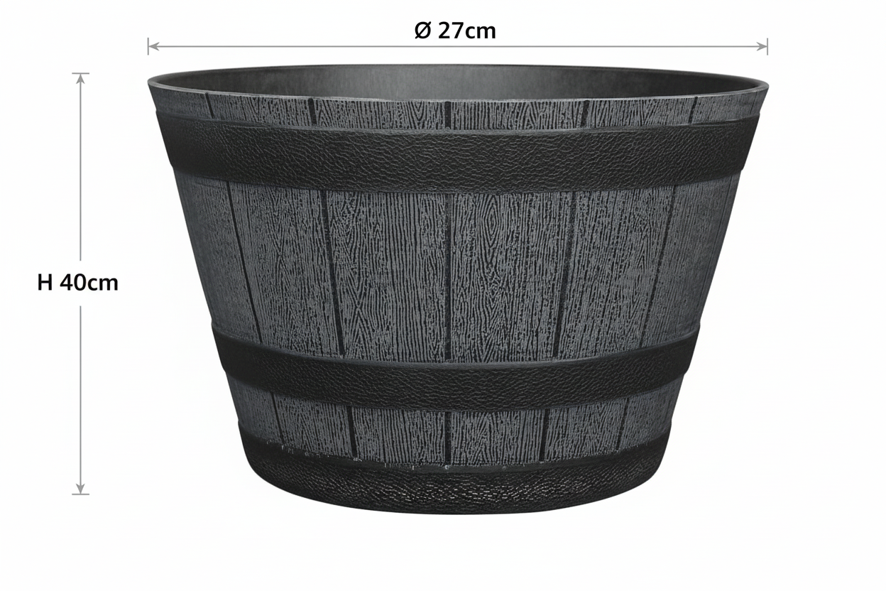 Fixtures Half Barrel Cask Planter Grey 40cm x 27cm.
