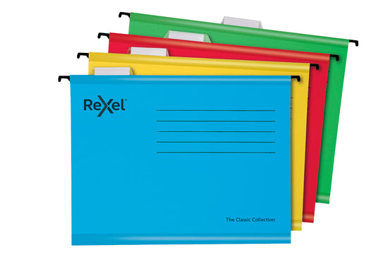 Rexel Classic A4 Suspension File Card 15mm V Base Assorted Colours (Pack 10) 2115585