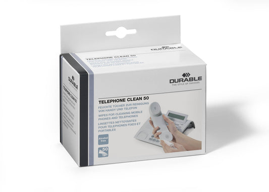 Durable Telephone Clean 50 Cleaning Wipes Bio-degradable Individually Wrapped (Pack of 50) 578502