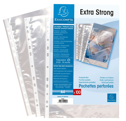 Exacompta Multi Punched Pocket Polypropylene A4 90 Micron Top Opening Clear (Pack 100) - 5900E