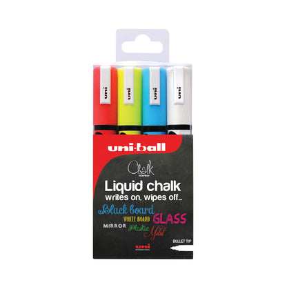 Uni Chalk Markers Medium Assorted Pack 4  1.8 - 2.5mm line width