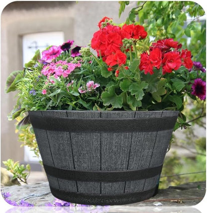 Fixtures Half Barrel Cask Planter Grey 40cm x 27cm.