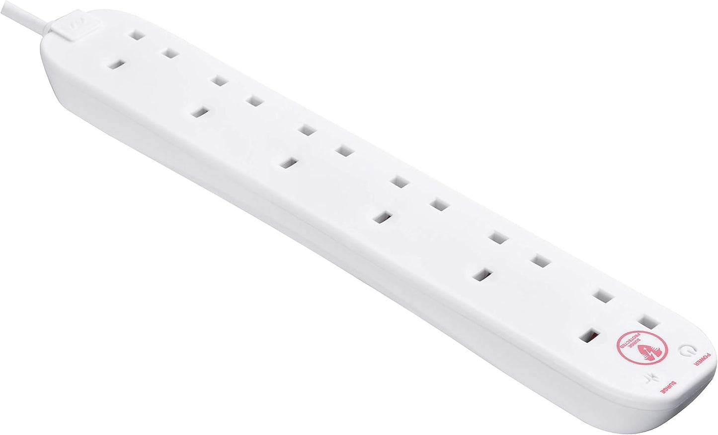 Masterplug Six Socket Power Surge Protected Extension Lead, 2 Metres, White