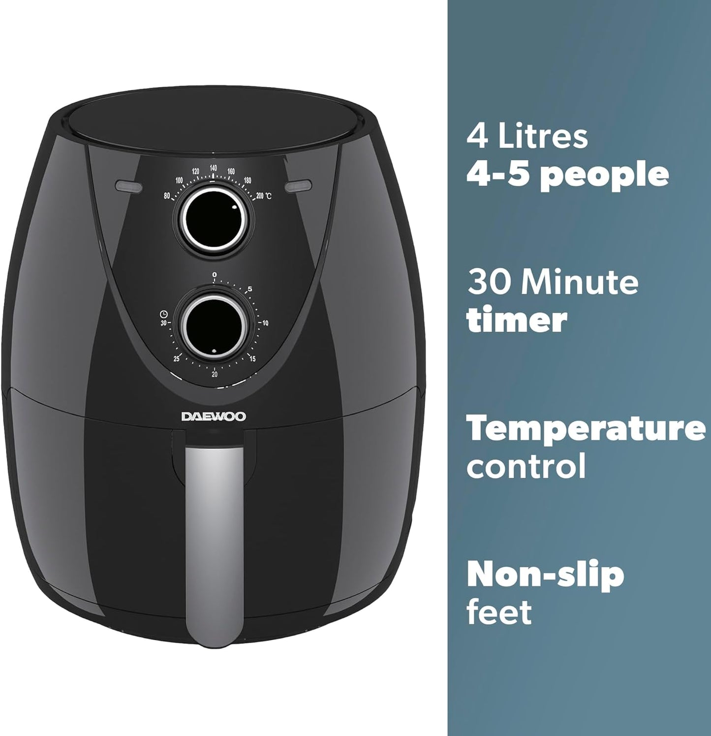 Daewoo 4L Manual Air Fryer | Family Size | Black | 4 Litre Capacity