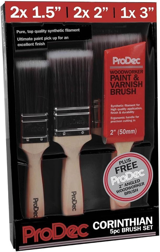 ProDec 5 Piece Corinthian Brush Set Paint Brushes Premium Trade Quality PBPT009