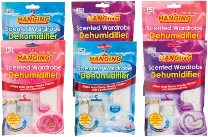 Scented Hanging Wardrobe Dehumidifier Bags | 6 Pack