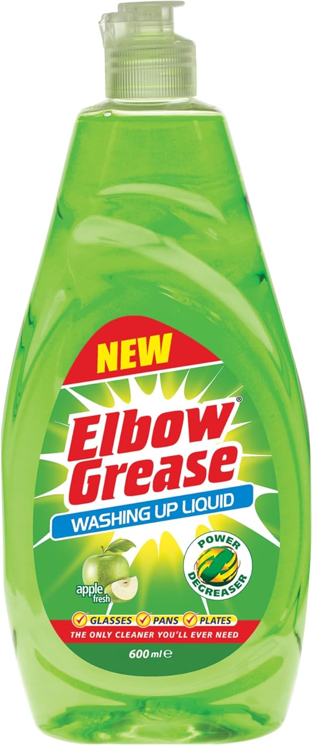 Elbow Grease Washing Up Liquid | Power Degreaser | Soap for Hand Washing Dishes, Pots, Pans & Glasses | Apple | 1 x 600ml