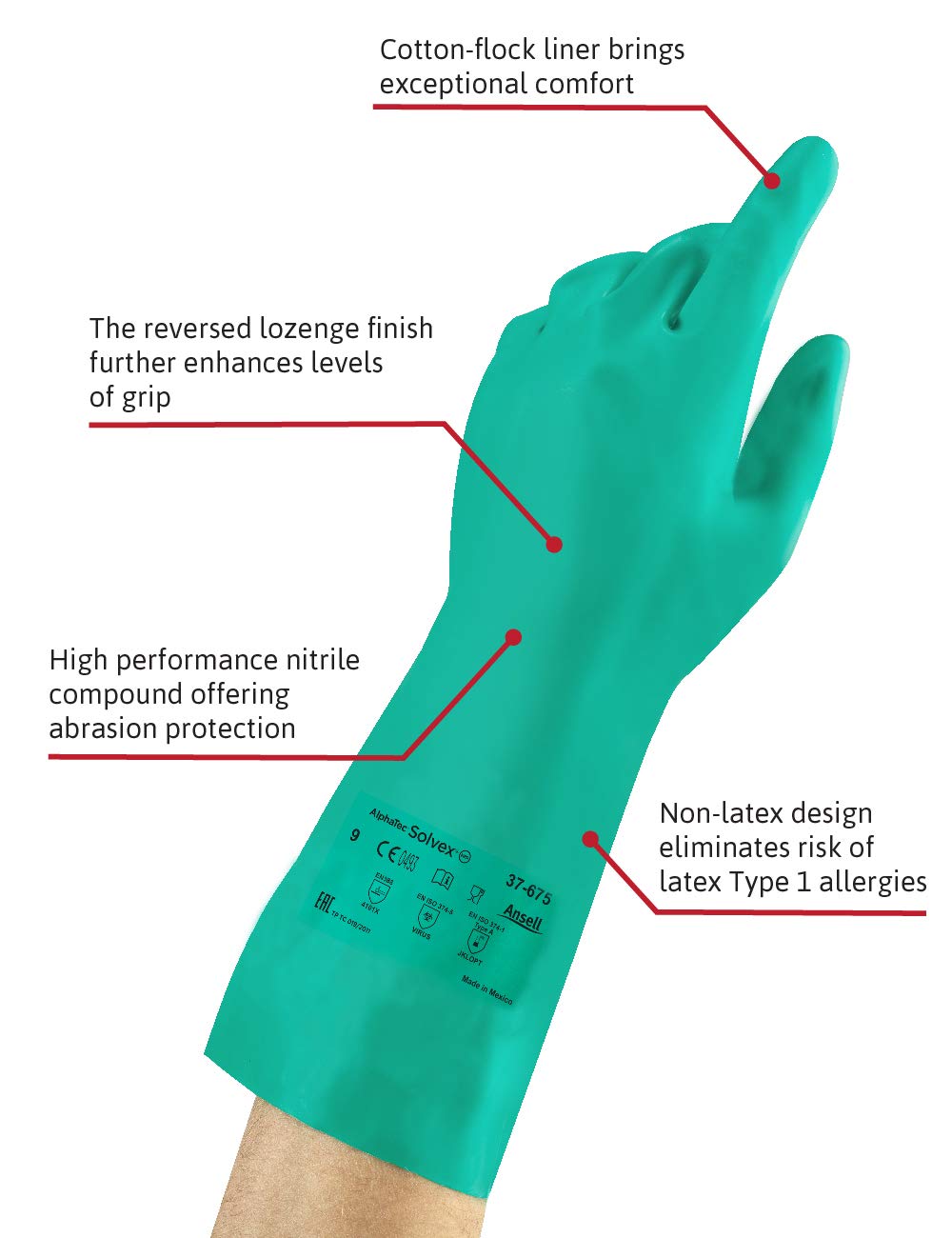 Ansell Solvex {37-675's} Green Large Gloves {All Sizes} - UK BUSINESS SUPPLIES