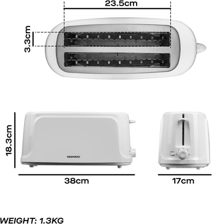 Daewoo Essentials Long Slot Toaster | 4 Slice | White