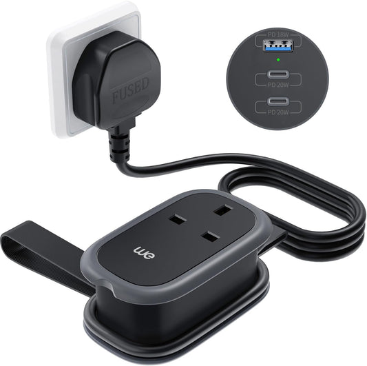 WE Retail Travel Extension Hub - Single Socket Mains Power with 1.1m 13A cable