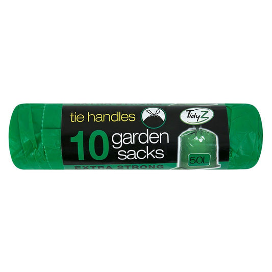 Heavy Duty Green Garden Sacks 10 Pack Handles 50L Capacity