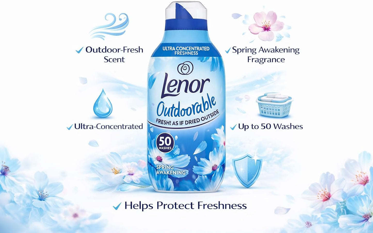 Lenor Outdoorable Fabric Conditioner | Spring Awakening | 50 Washes | 700ml
