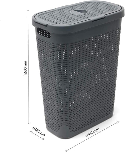 Addis Rattan Charcoal Slim Laundry Hamper 40 Litre