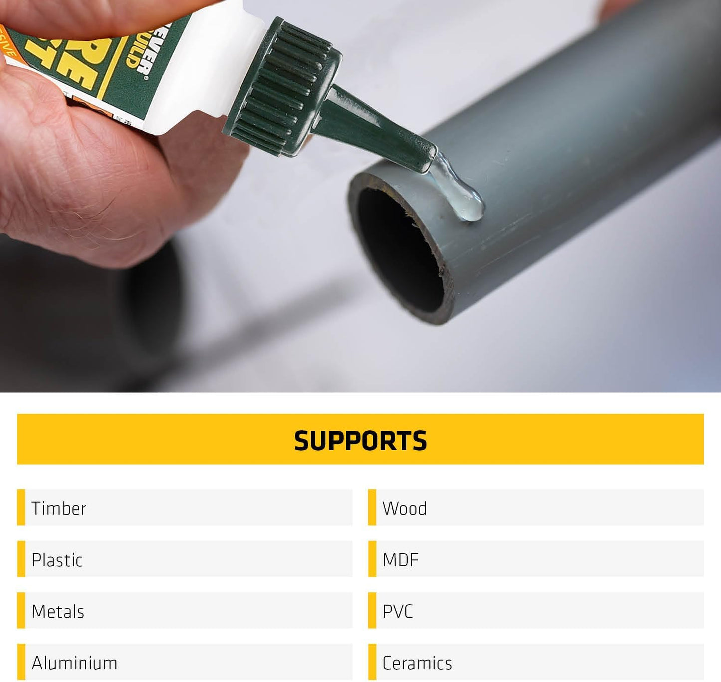 Everbuild Mitre Fast Two Part Instant Bonding Kit, 50g Adhesive & 200ml Activator.