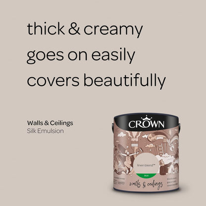 Crown 2.5L Breatheasy Silk Emulsion Paint For Walls & Ceilings - Linen Blend