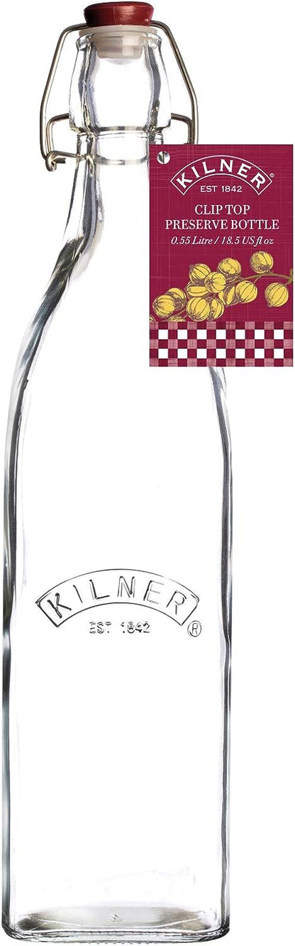 Kilner Branded Traditional Square Airtight Clip Top Preserve Glass Bottles 1 Litre (0025.472)