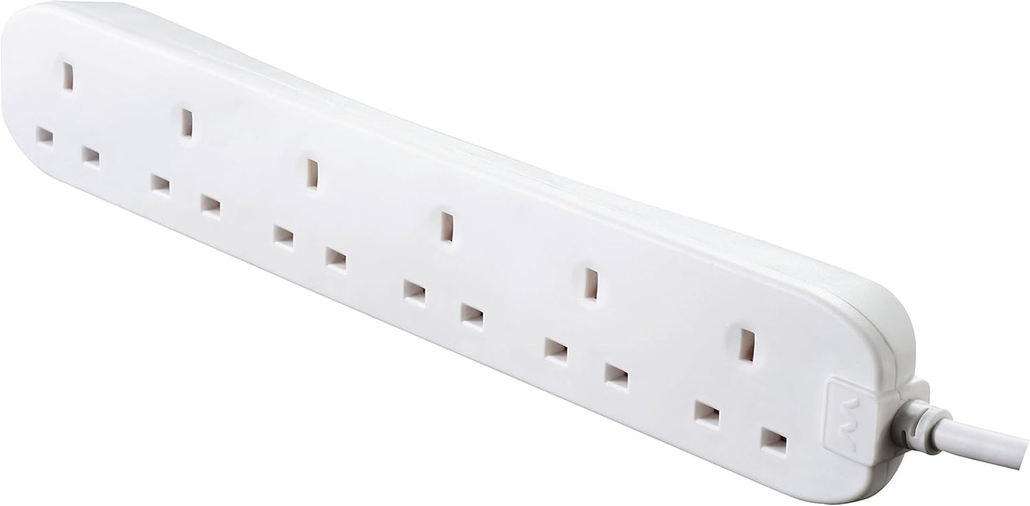 Masterplug Six Socket Extension Lead, 2 Metre, White