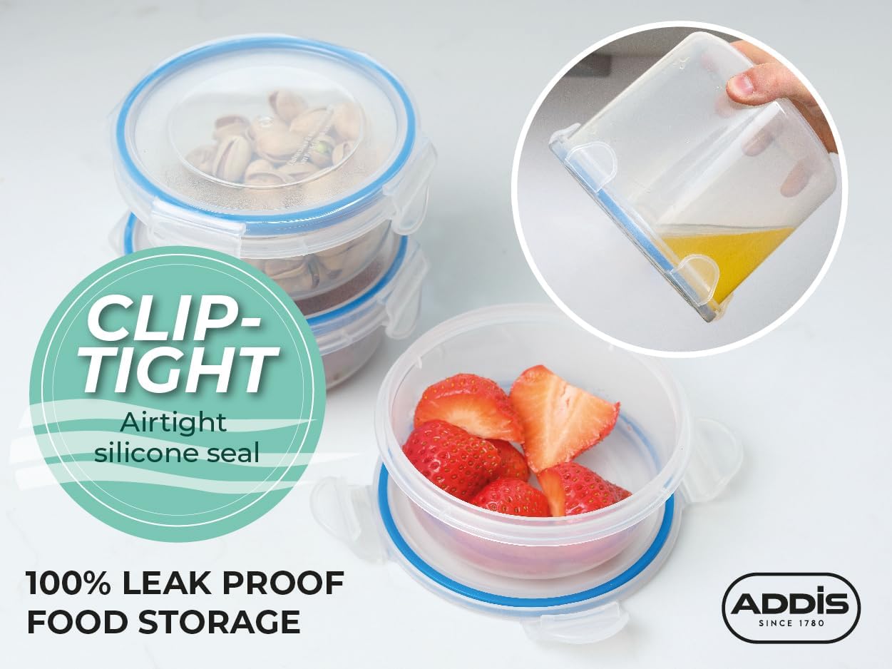 Addis Clip Tight Food Storage Container Large 2L Round Airtight Silicone Seal