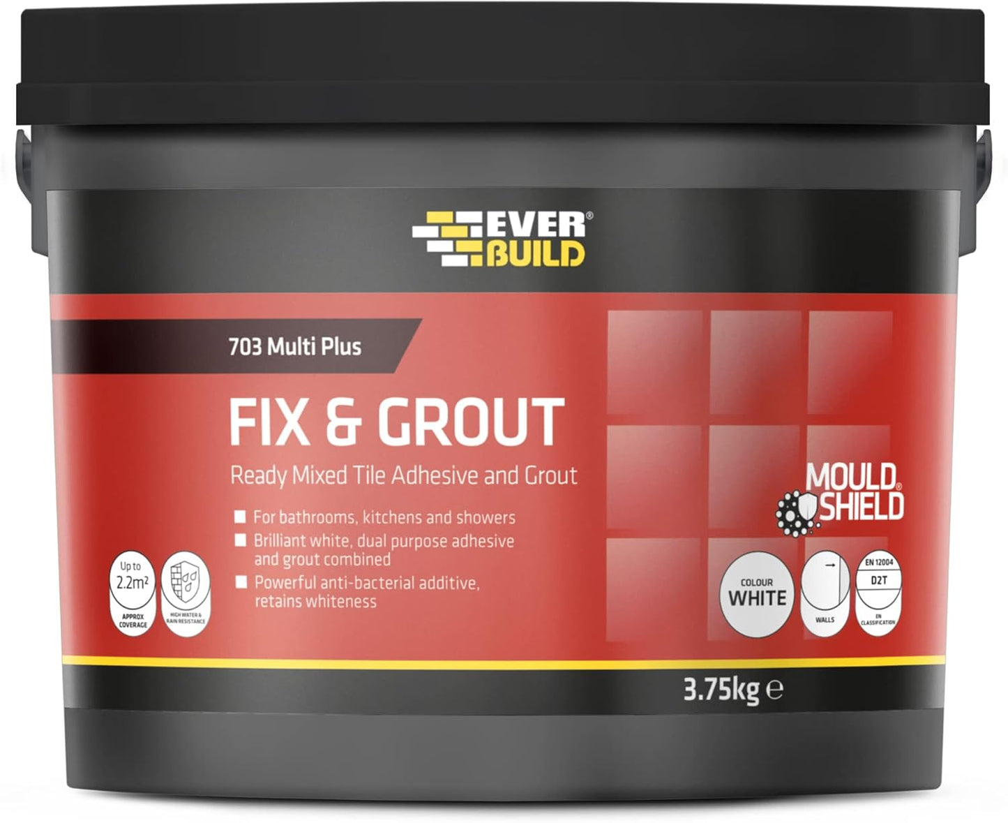 Everbuild 703 Fix And Grout Tile Adhesive |  Ready Mixed 2 x 3.75kg | Mould Sheild | 7.5kg