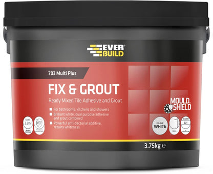 Everbuild 703 Fix And Grout Tile Adhesive |  Ready Mixed 2 x 3.75kg | Mould Sheild | 7.5kg