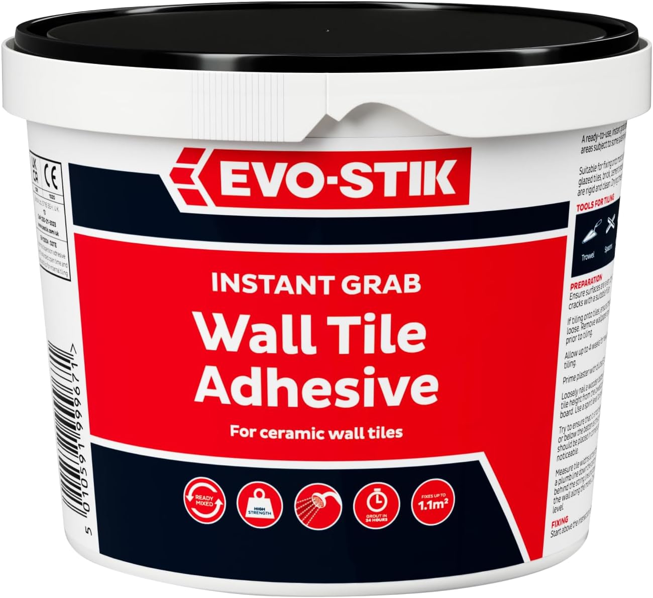 Evo-Stik Wall Tile Adhesive | Instant Grab | Multi Surface| 2.5L Tub