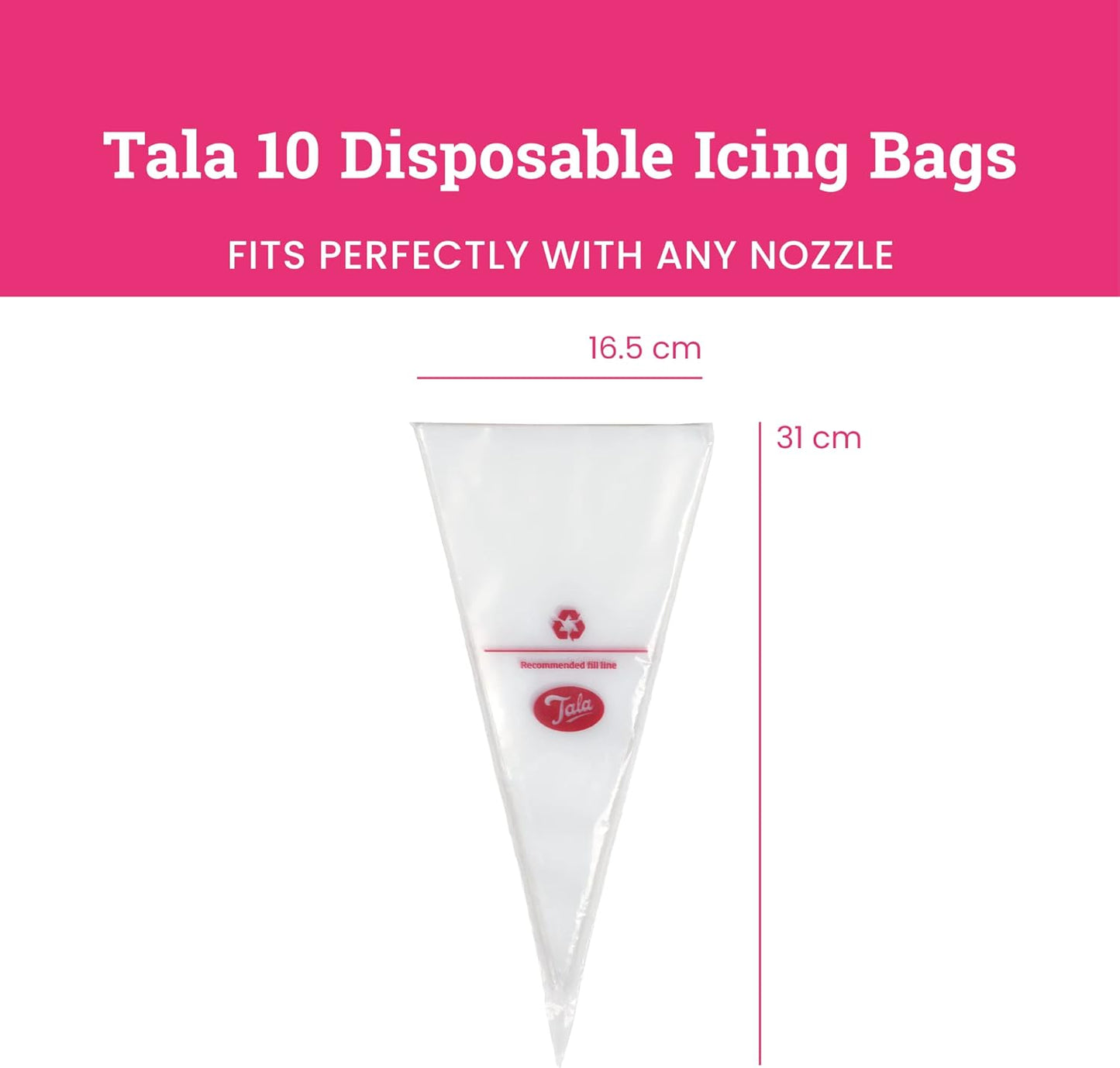 Tala 10 Icing Bags | Clear Piping Bags 16.5cm x 31cm | Recyclable & Reusable