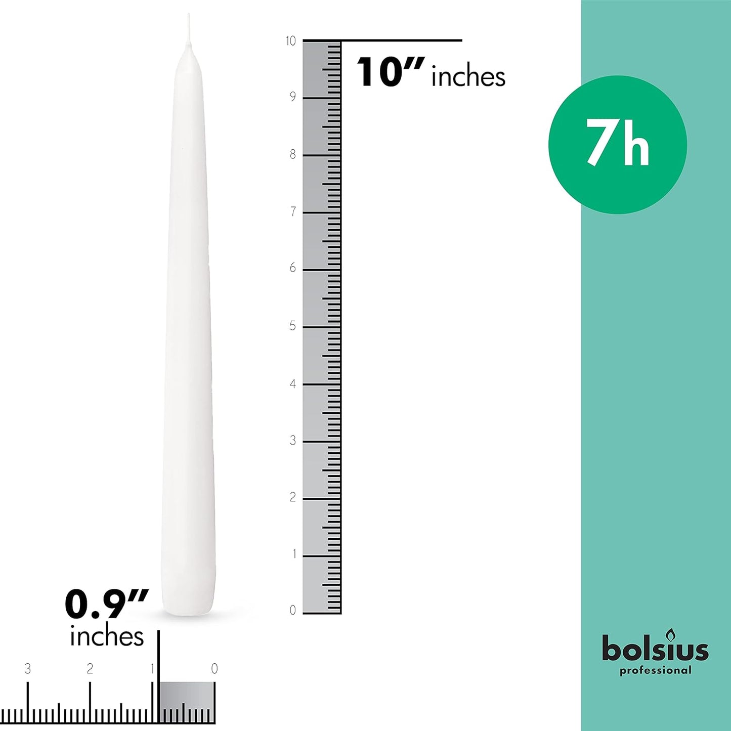 Bolsius Tapered Candles 10 Inch White 7 Hour Burn (Pack of 100)