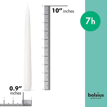 Bolsius Tapered Candles 10 Inch White 7 Hour Burn (Pack of 100)