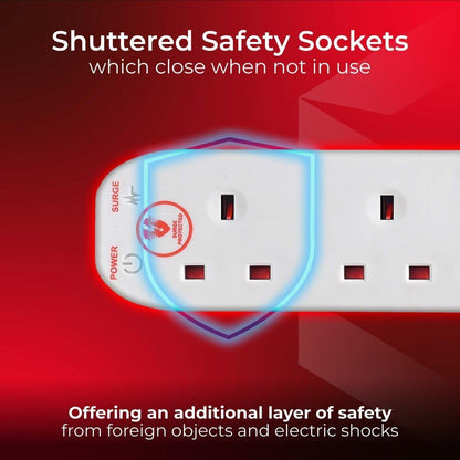 Masterplug Four Socket Power Surge Protected Extension Lead, 2 Metres, 25 X 5.5 X 3 Cm, White